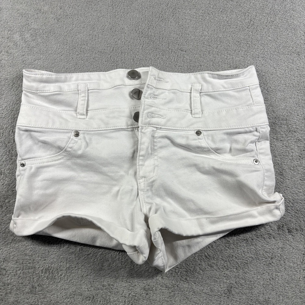 Xhilaration White High Waist Denim Short Shorts Womens Cuffed 3 Button Size 6